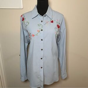 Vintage 90s Koret City Blues Blue Embroidered Heart Button Down L